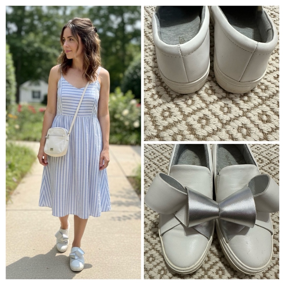 Nine West White and Silver Bow Sneakers